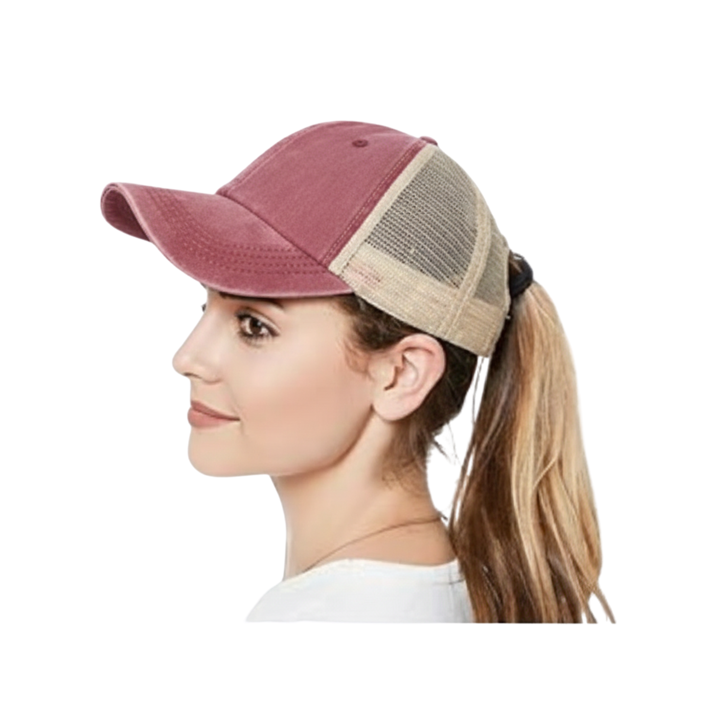 Vintage Dragonfly DTF Distressed Trucker Hat – Washed Pink Mesh Baseball Cap for Men & Women (80% Polyester / 20% Cotton)