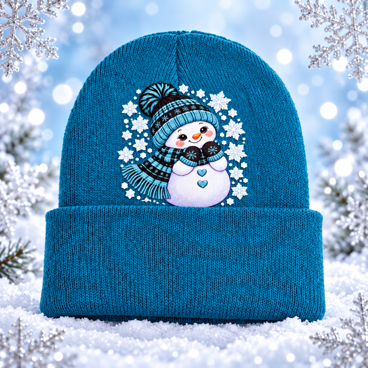 Snow Sweet Teal Kids’ Snowman Beanie