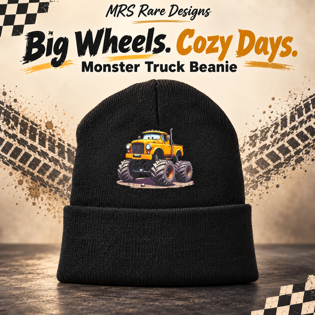 "Big Wheels, Cozy Days" Monster Truck Beanie