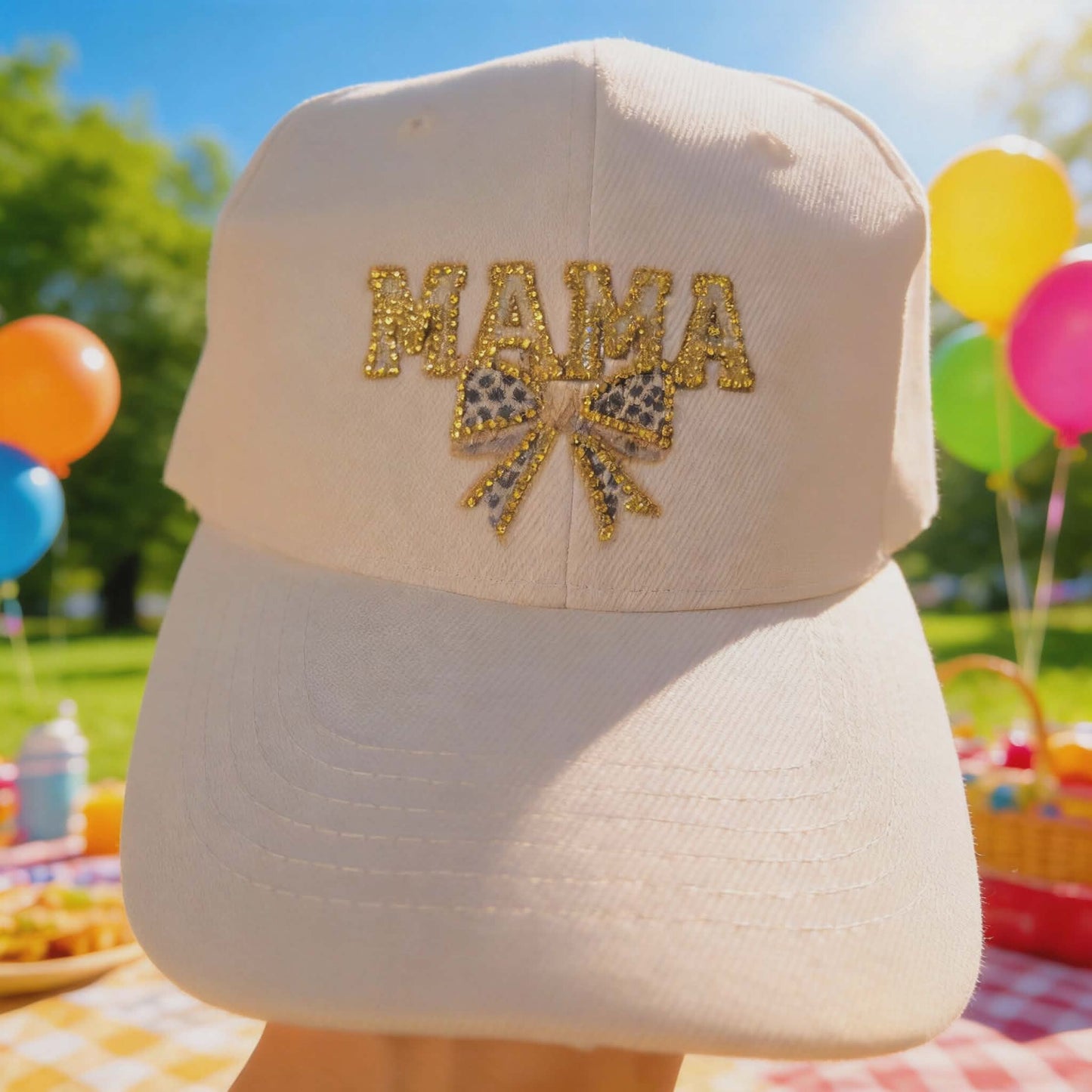 Sparkly Rhinestone ‘MAMA’ Baseball Cap – Glam Bow Design