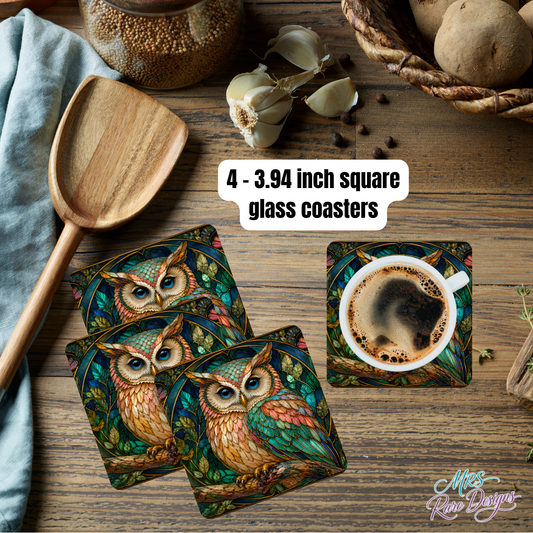 Stained Glass Owl Coasters — Set of 4 Mosaic Glass Coasters
