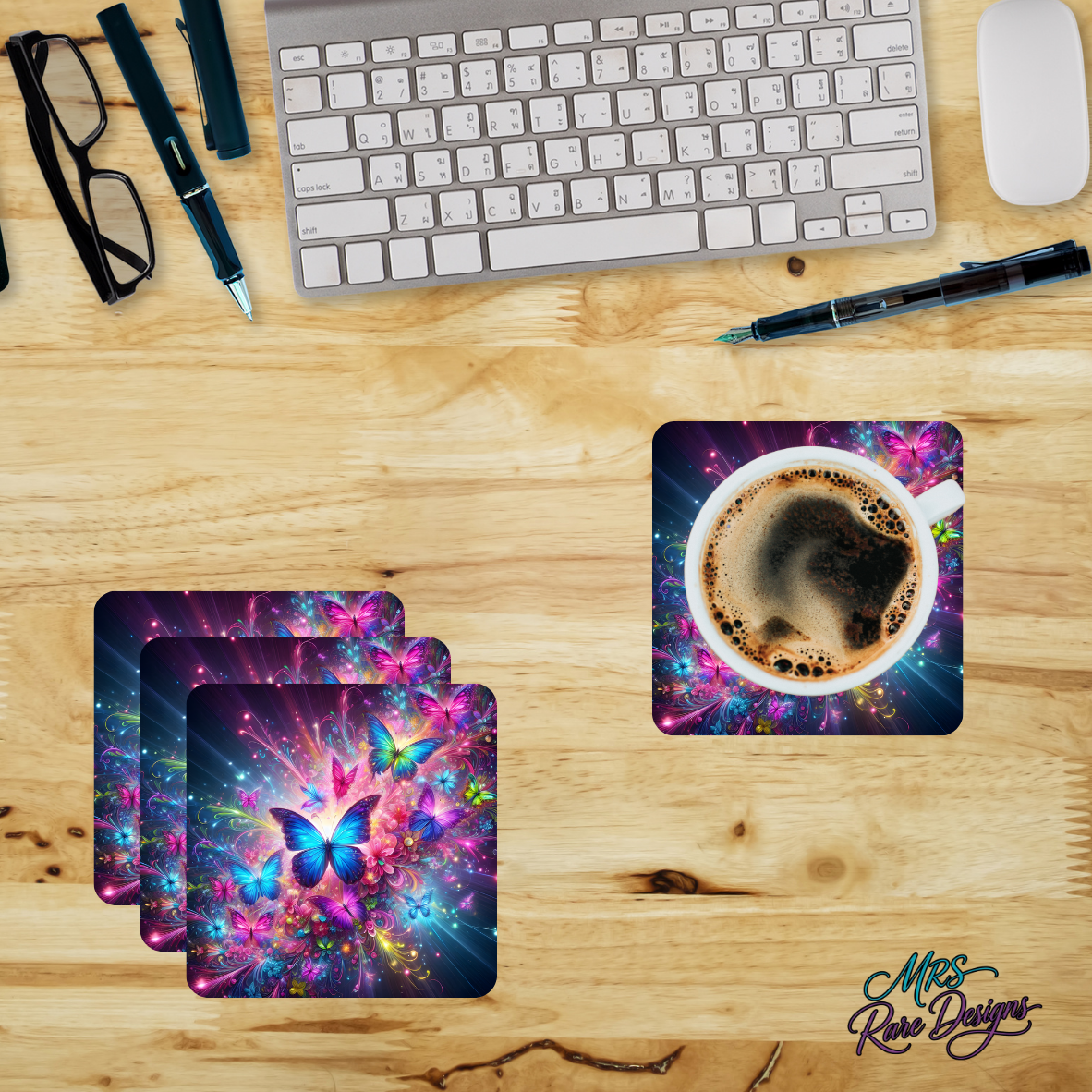 "Butterfly Nebula" Glass Coaster Set (Set of 4)
