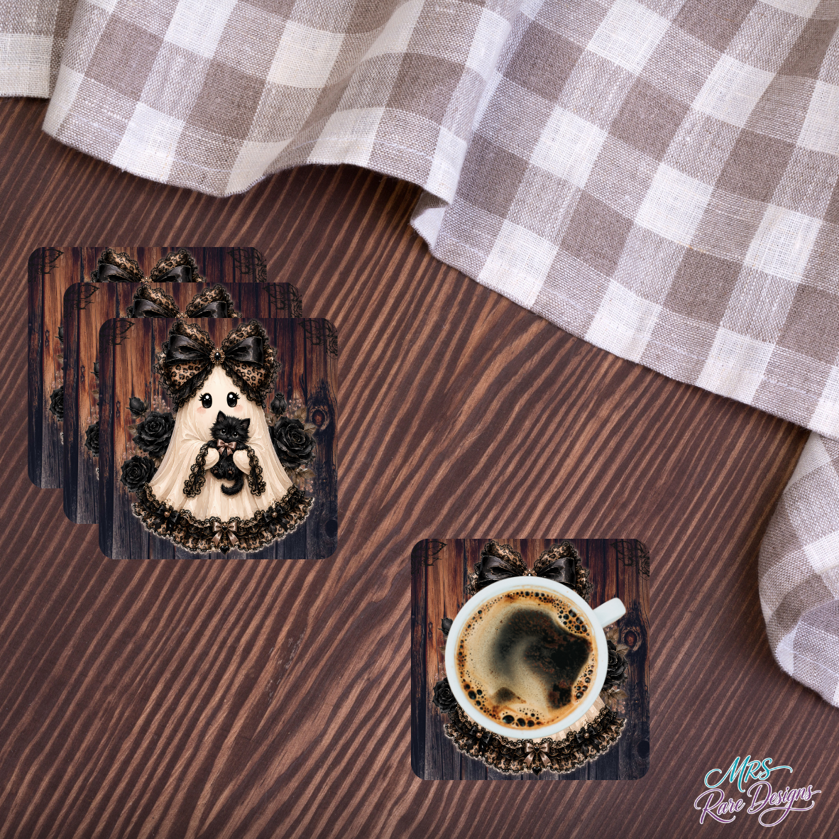 "Boo & Her Familiar" Glass Coaster Set (Set of 4)