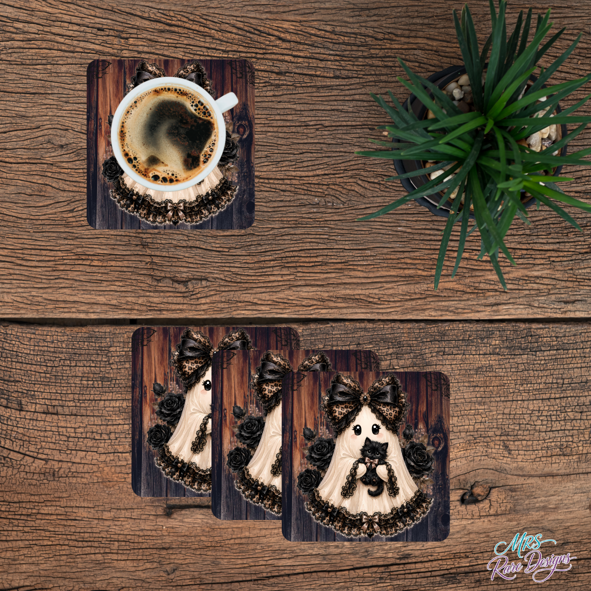 "Boo & Her Familiar" Glass Coaster Set (Set of 4)
