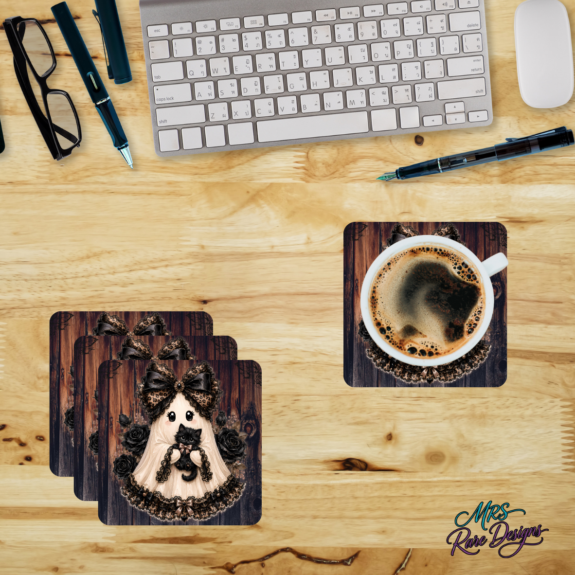 "Boo & Her Familiar" Glass Coaster Set (Set of 4)