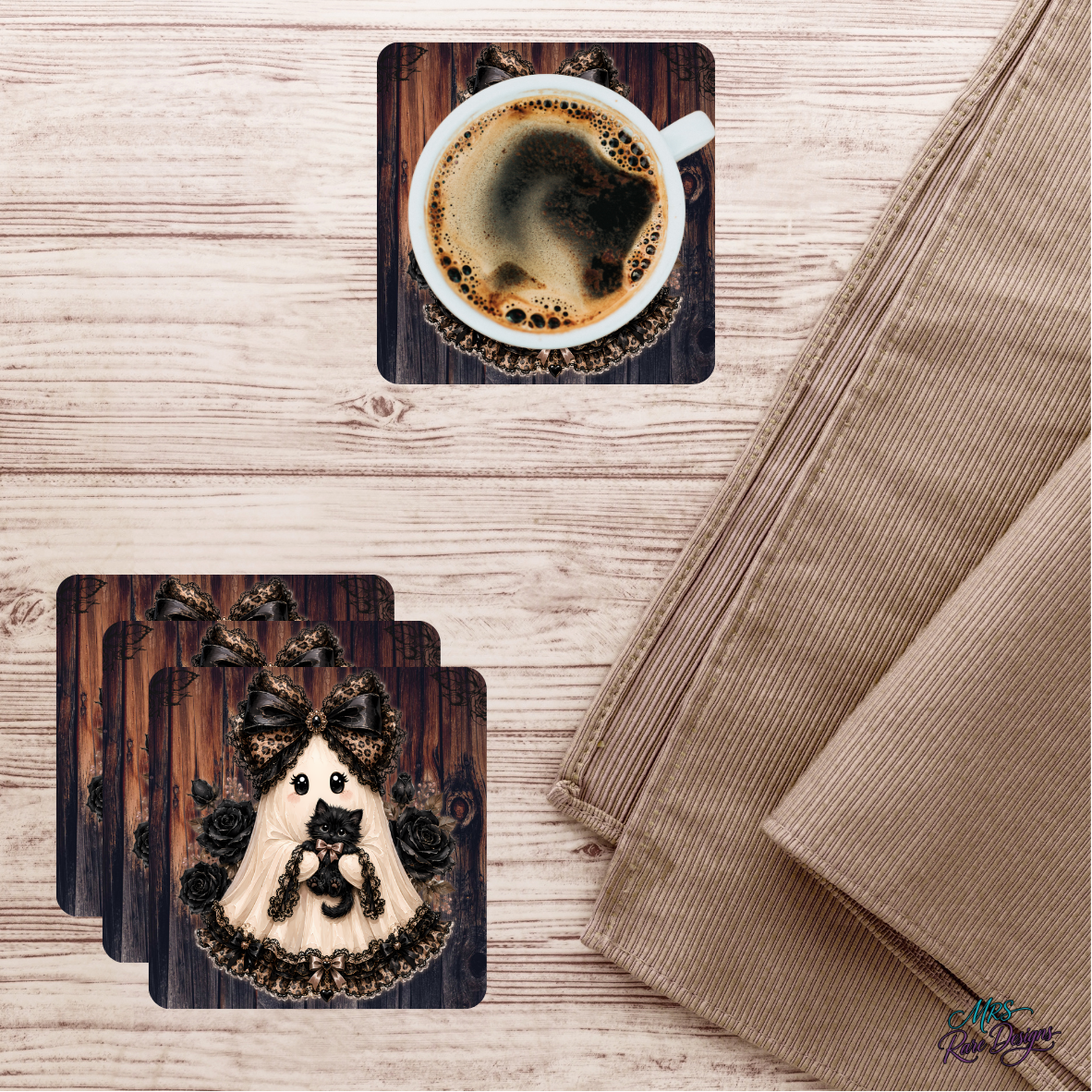 "Boo & Her Familiar" Glass Coaster Set (Set of 4)