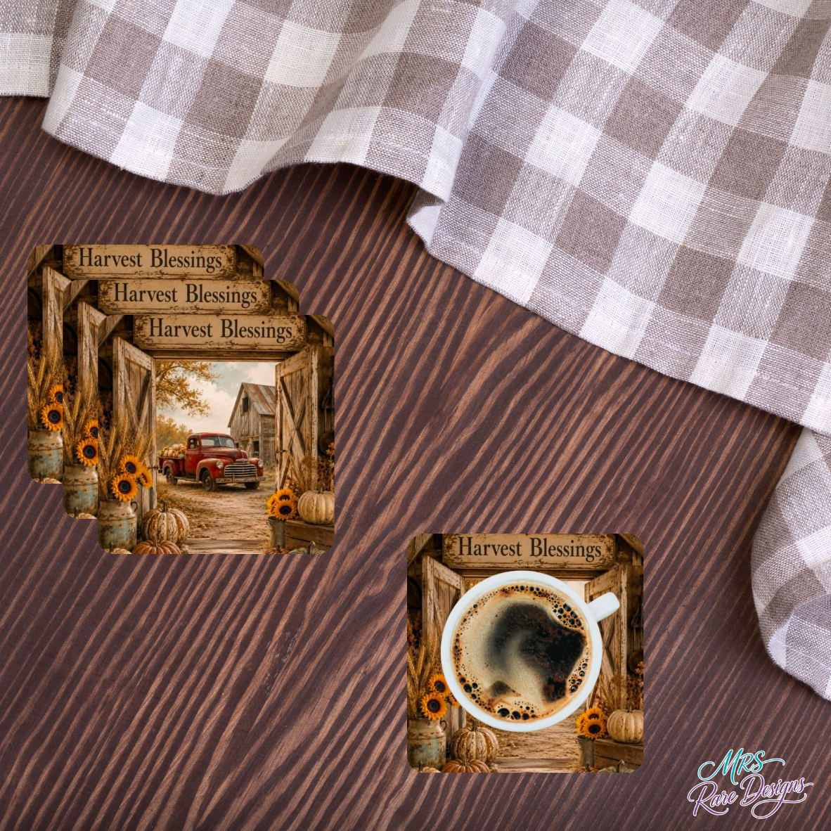 Harvest Blessings Vintage Barn Glass Coasters (Set of 4)