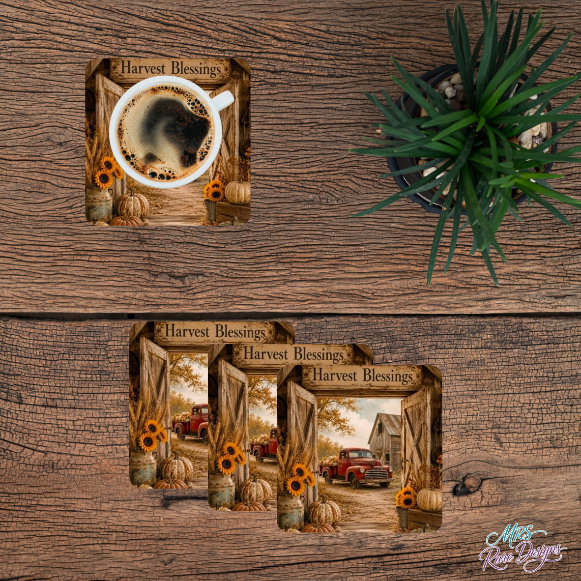 Harvest Blessings Vintage Barn Glass Coasters (Set of 4)