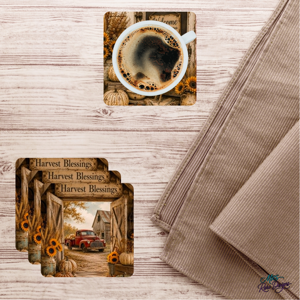 Harvest Blessings Vintage Barn Glass Coasters (Set of 4)