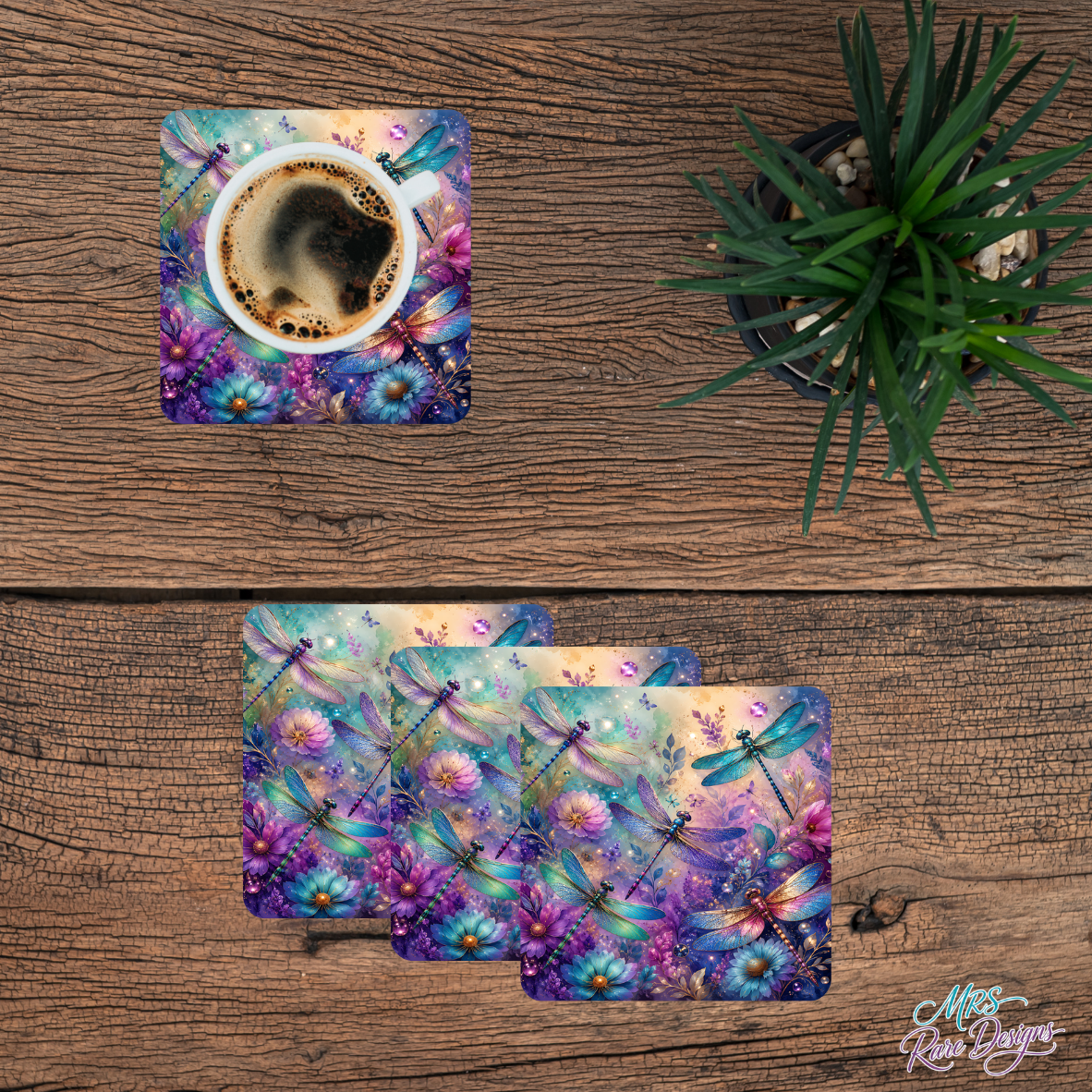 "Dragonfly Dreams" Glass Coaster Set (Set of 4, 3.94" Square)
