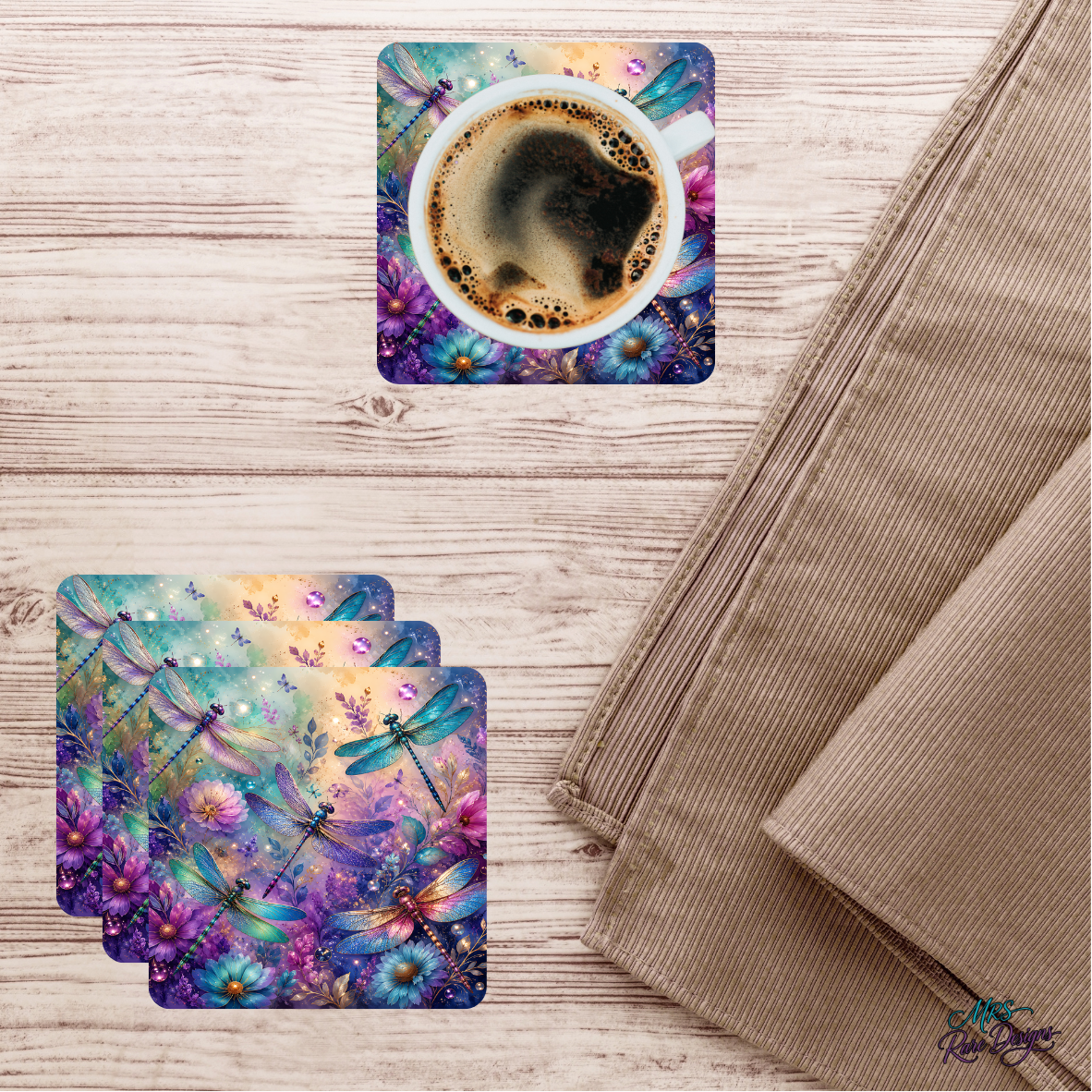 "Dragonfly Dreams" Glass Coaster Set (Set of 4, 3.94" Square)