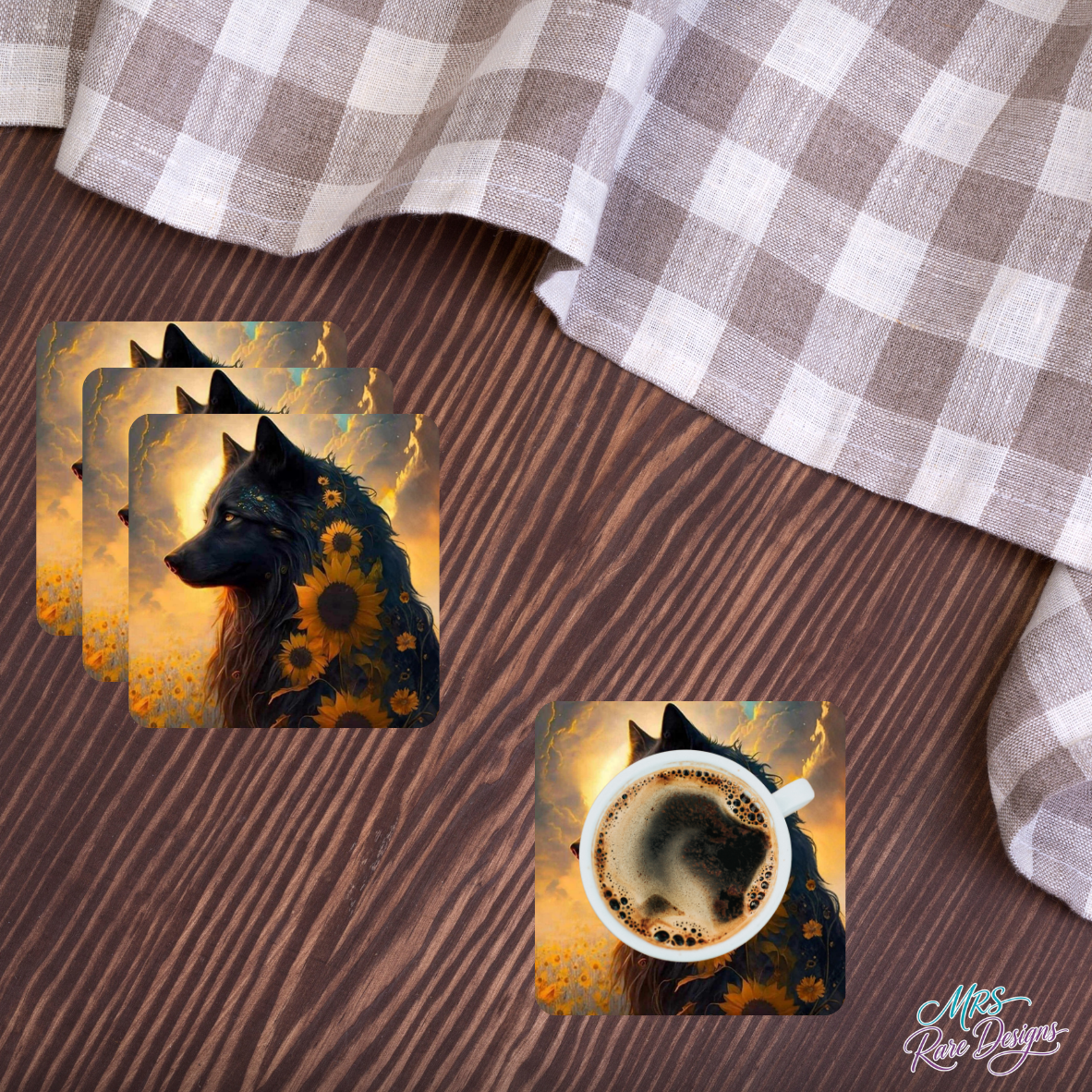 🐺🌻 "Wildflower Wolf" Coaster Set