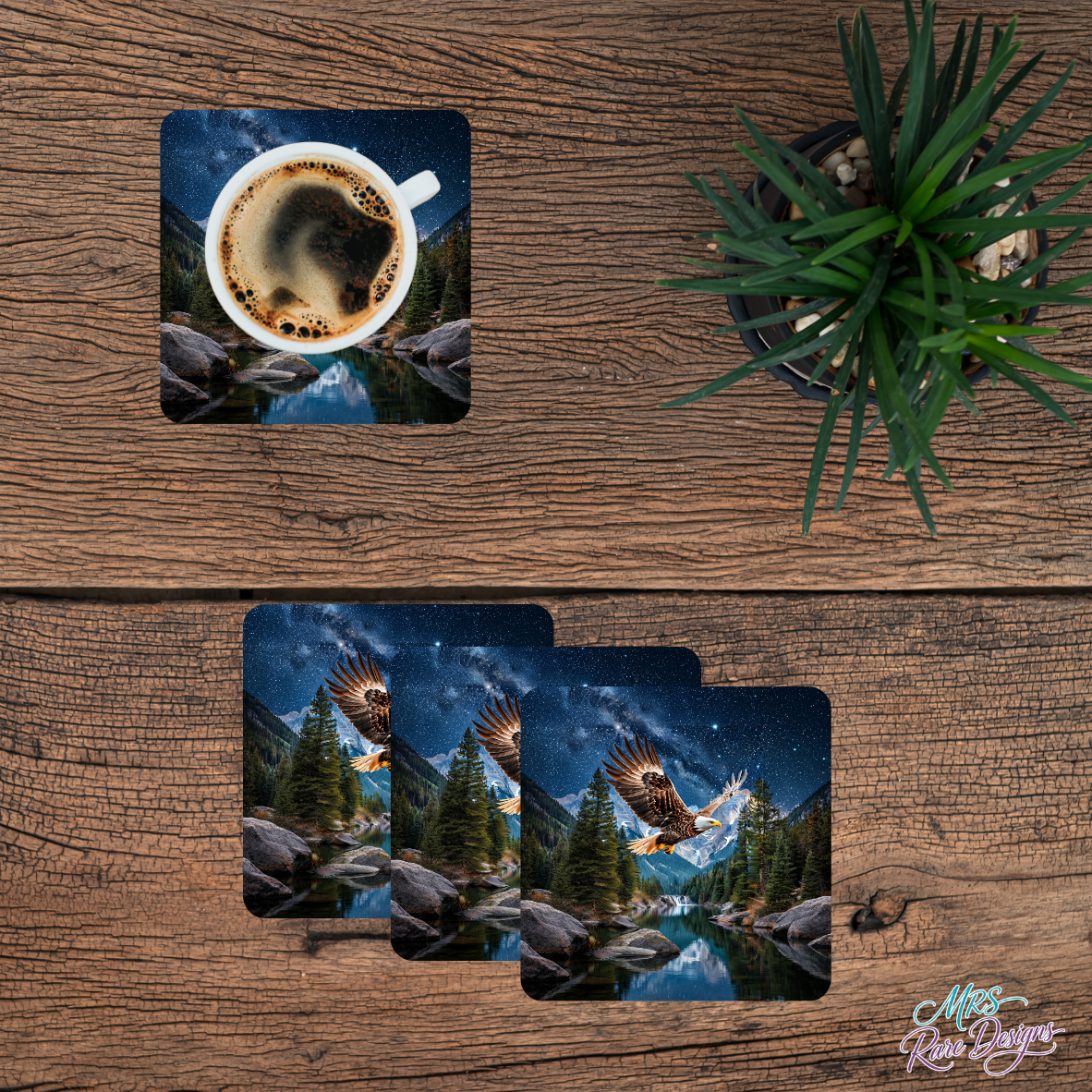 Majestic Heights Soaring Eagle Glass Coaster Set