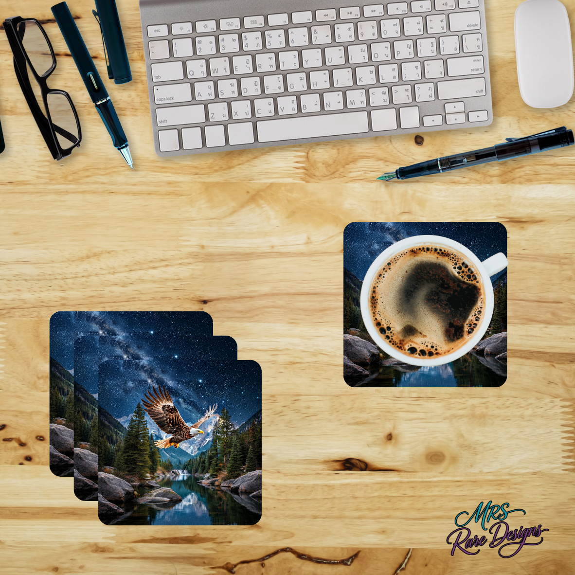 Majestic Heights Soaring Eagle Glass Coaster Set