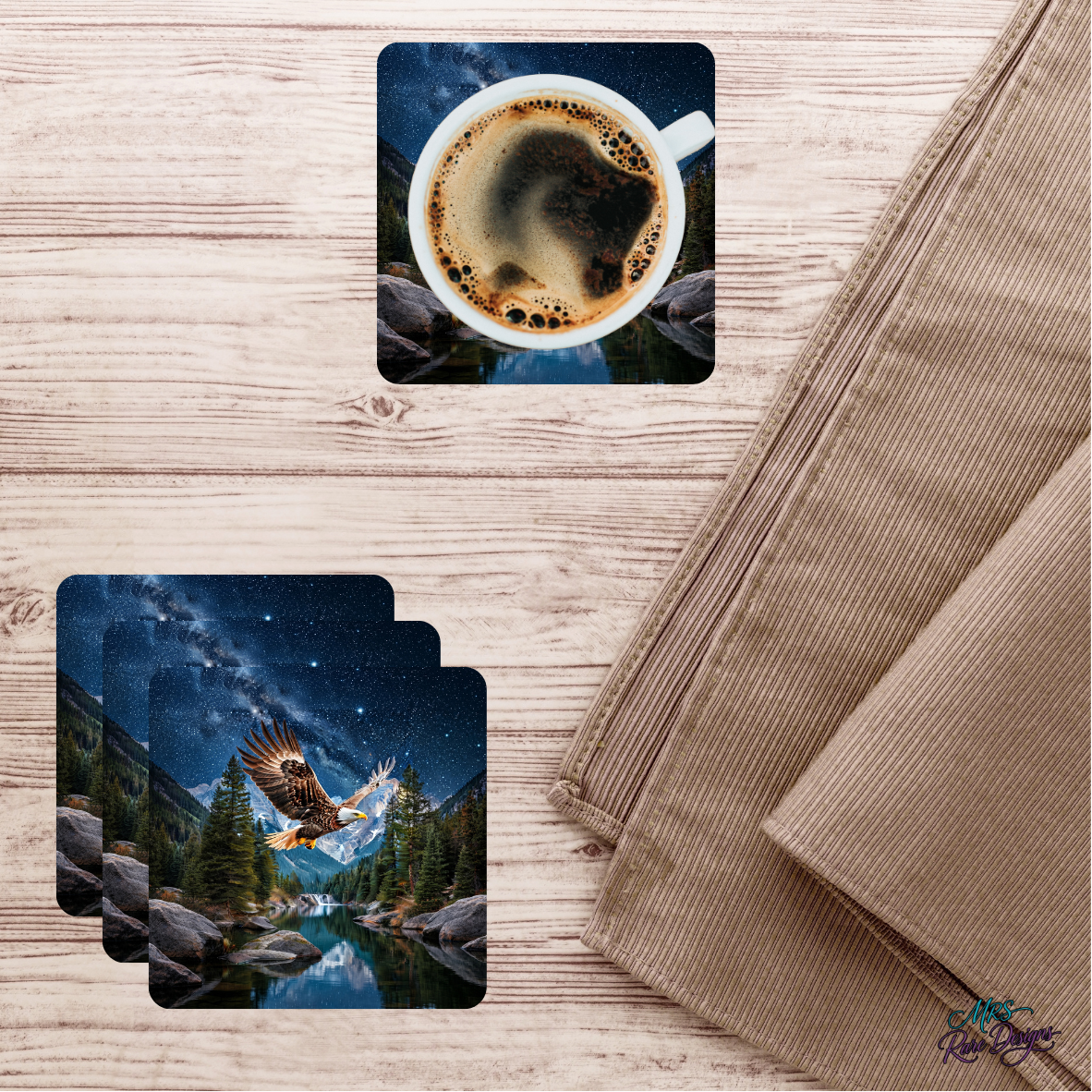 Majestic Heights Soaring Eagle Glass Coaster Set