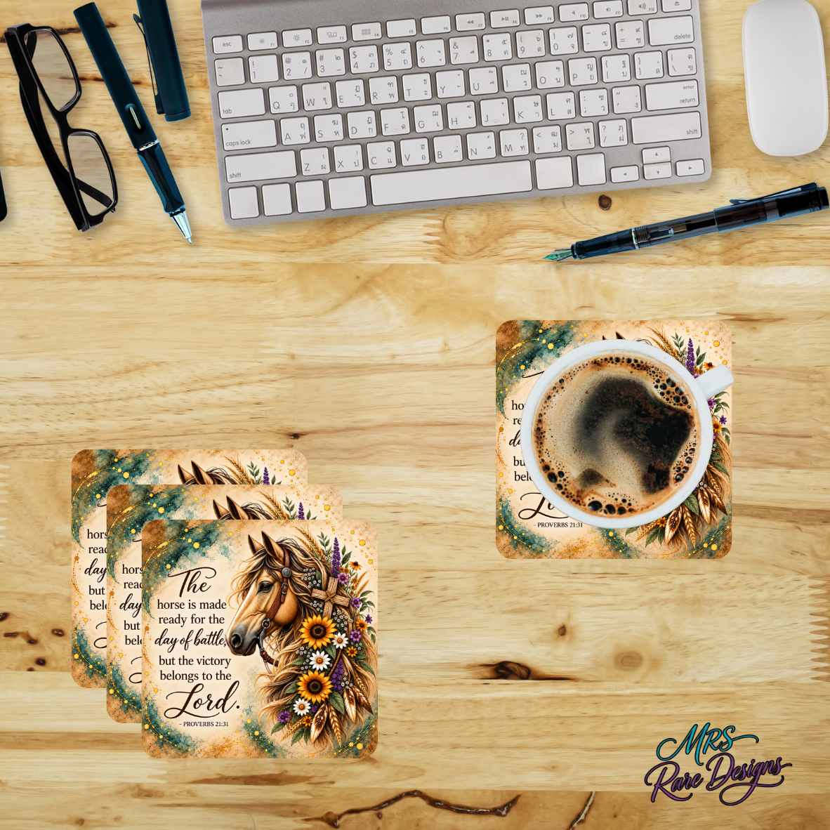 Grace in the Reins Horse & Scripture Glass Coasters – Set of 4