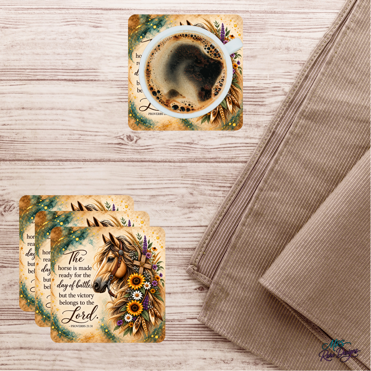 Grace in the Reins Horse & Scripture Glass Coasters – Set of 4