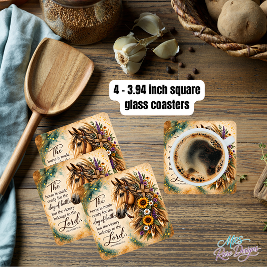 Grace in the Reins Horse & Scripture Glass Coasters – Set of 4