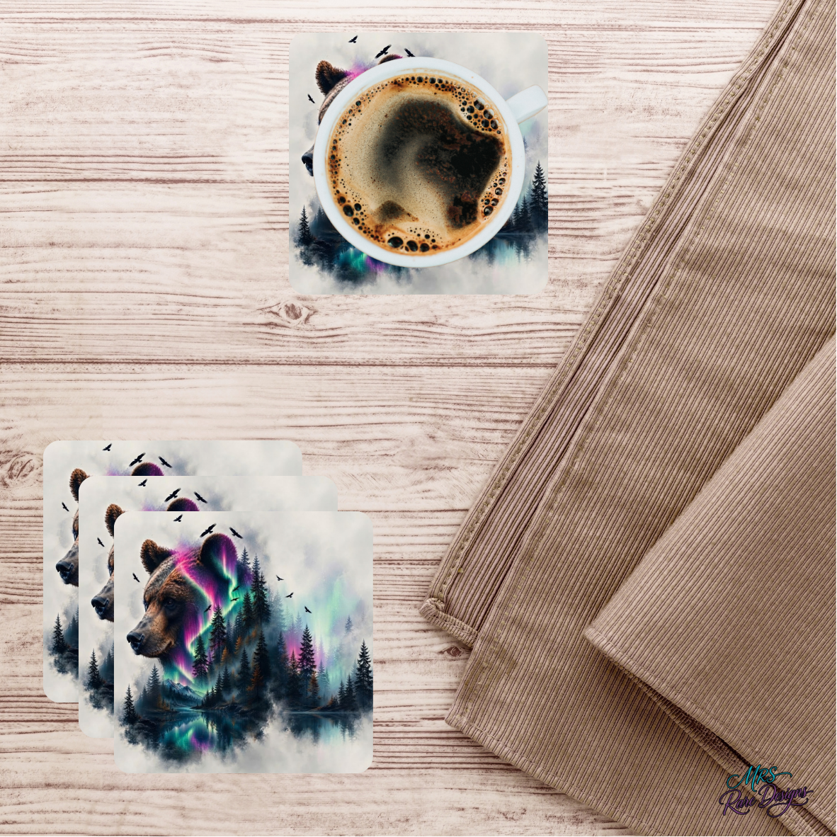 Aurora Bear Forest Glass Coaster Set