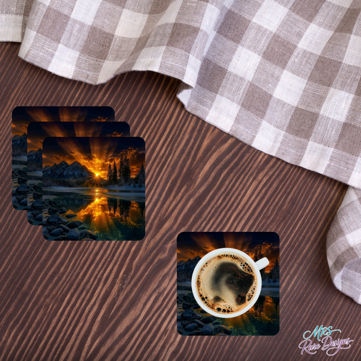 Alpine Sunset Glow Glass Coasters – Set of 4