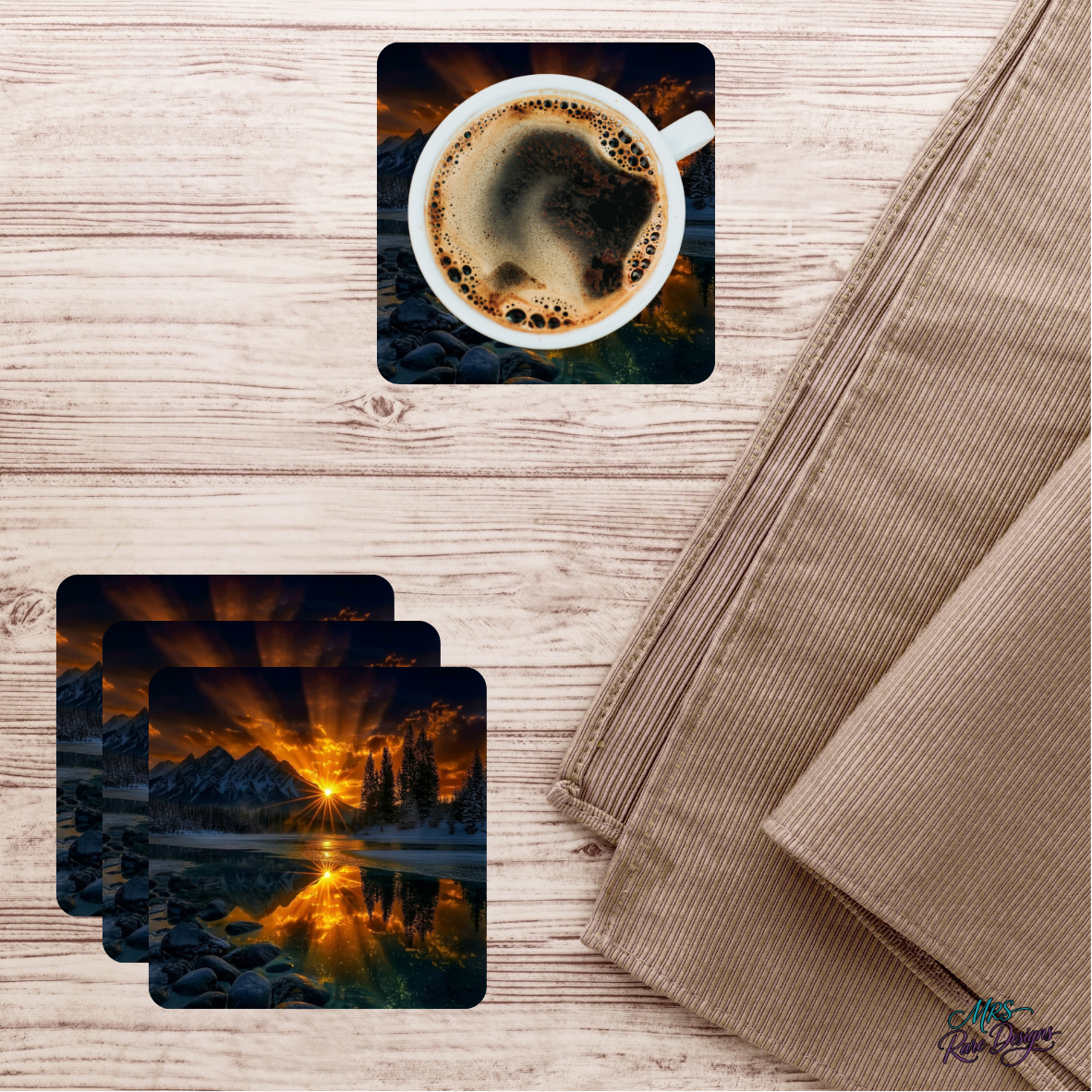 Alpine Sunset Glow Glass Coasters – Set of 4