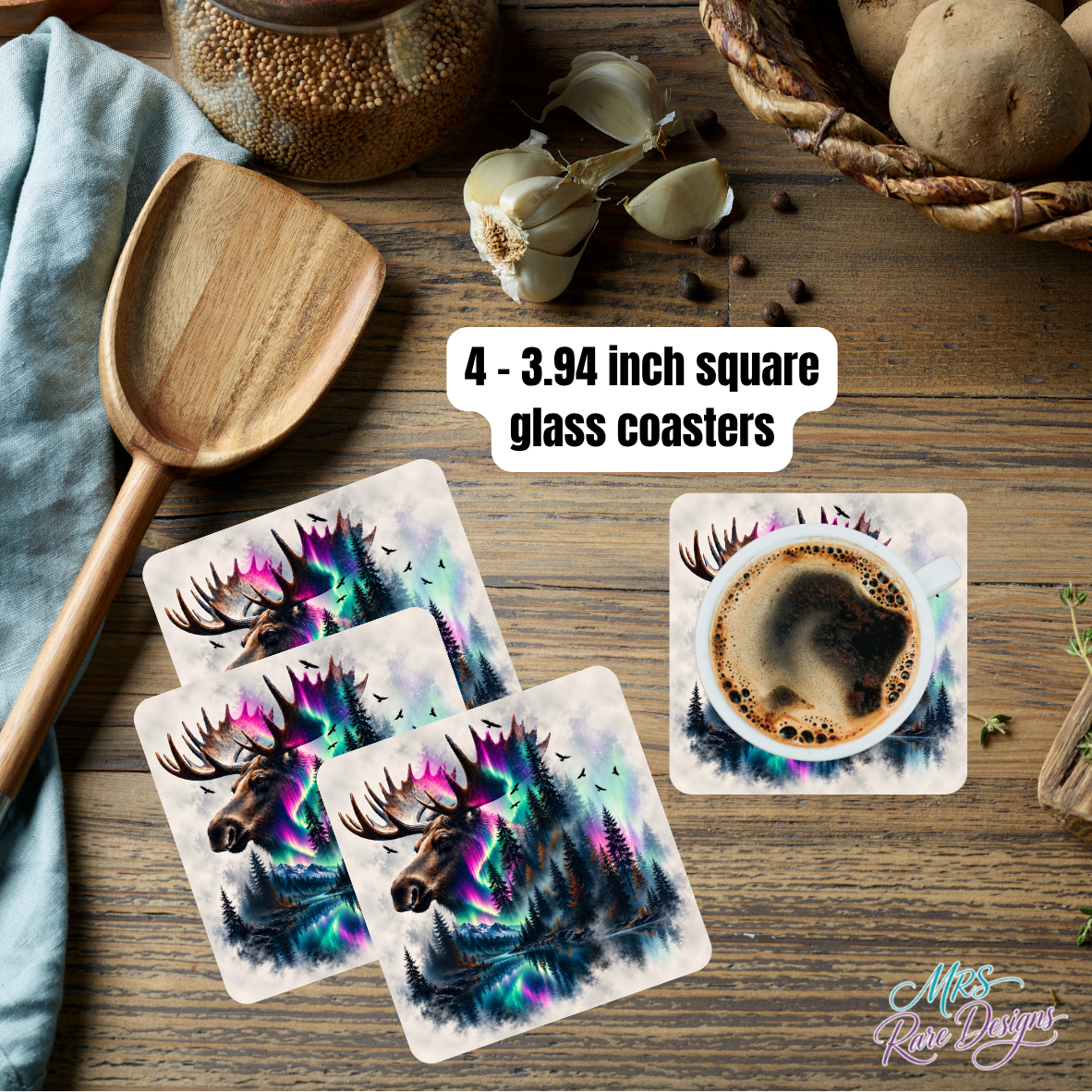 Northern Majesty Moose Square Glass Coasters – Set of 4