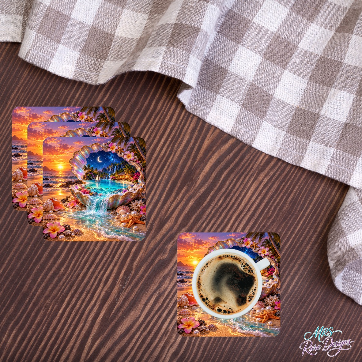 Sips of Paradise — Tropical Seashell Glass Coaster Set of 4