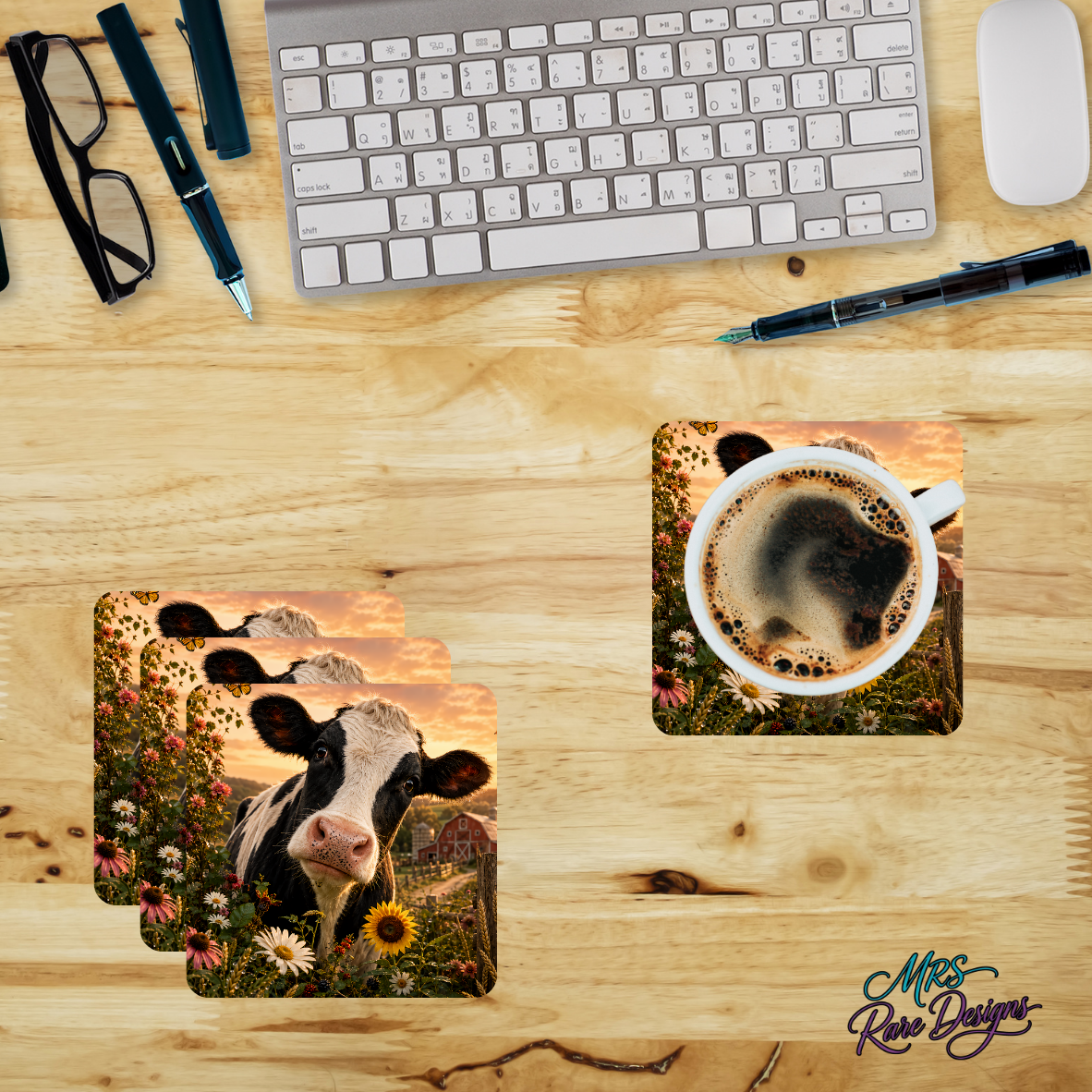 "Golden Hour Farmhouse" Glass Coaster Set