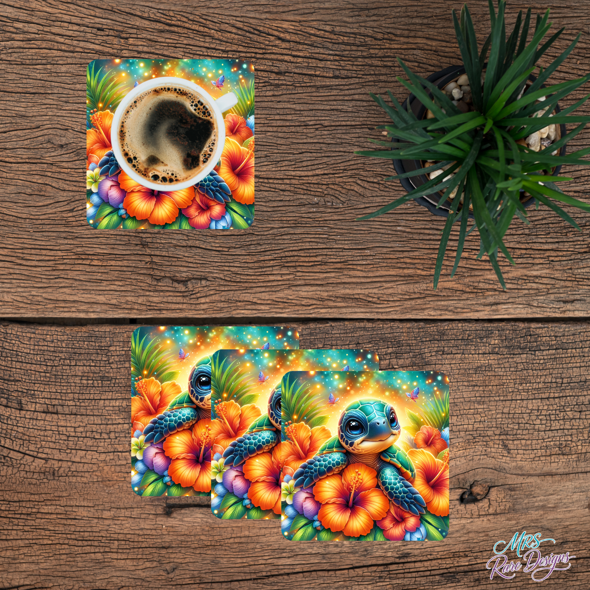 Hibiscus Hatchling Glass Coasters