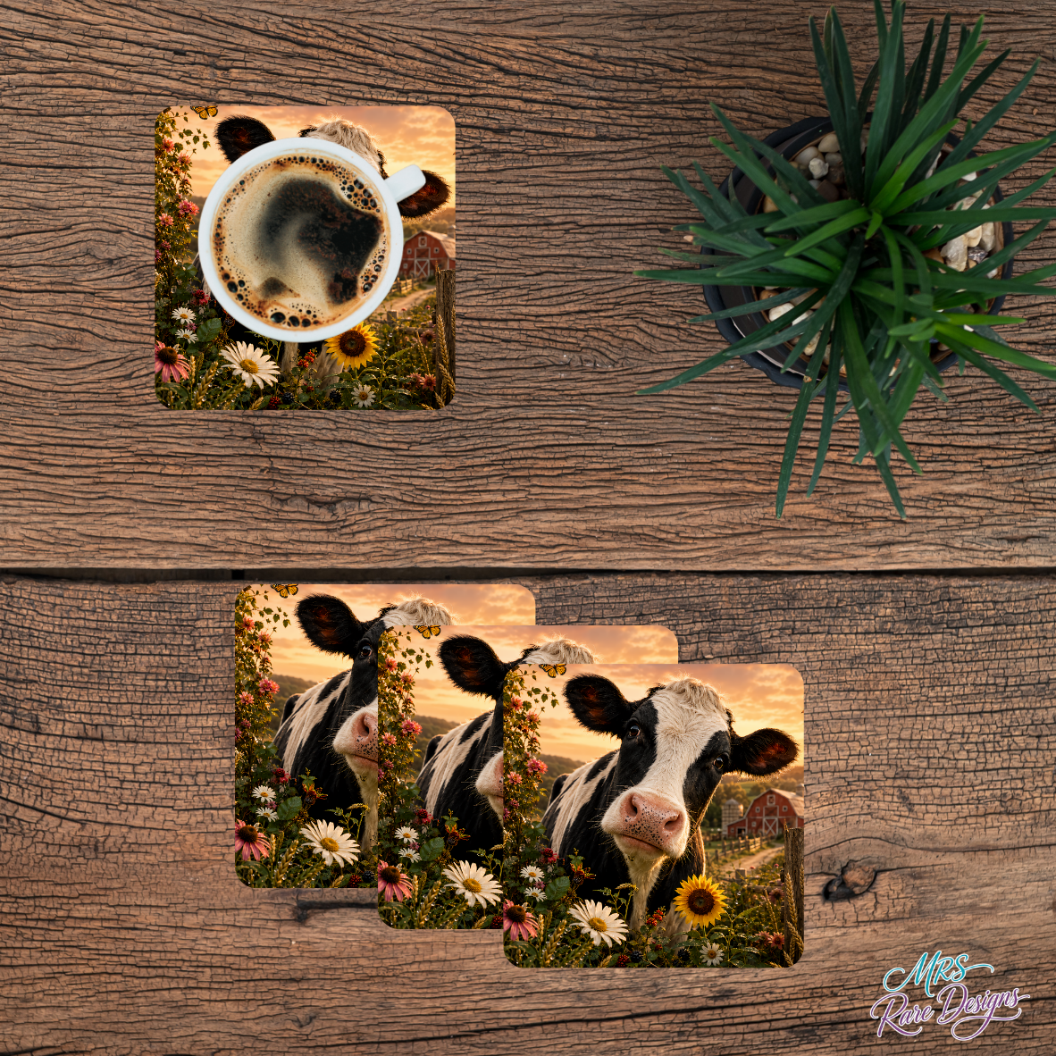 "Golden Hour Farmhouse" Glass Coaster Set