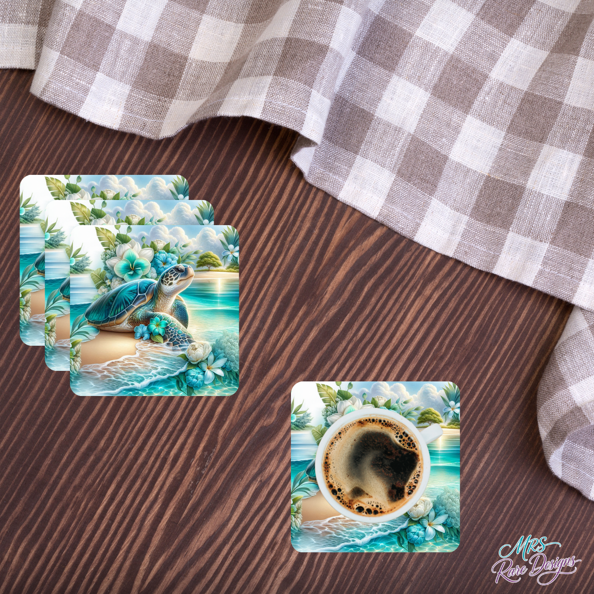 "Sea Turtle Serenity" Glass Coasters