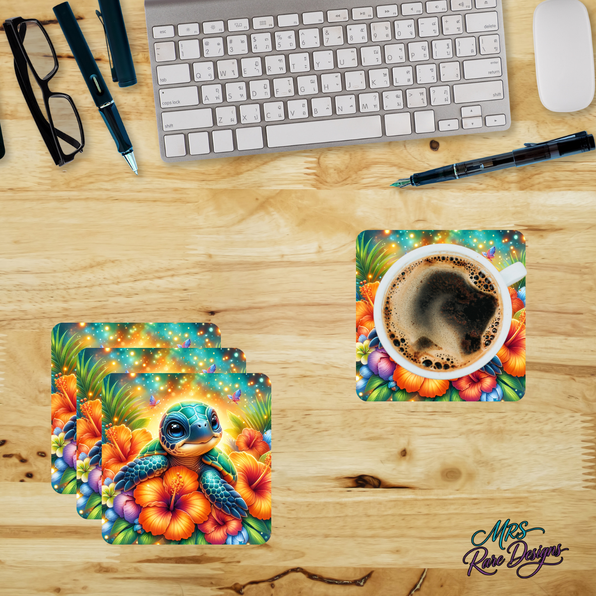 Hibiscus Hatchling Glass Coasters