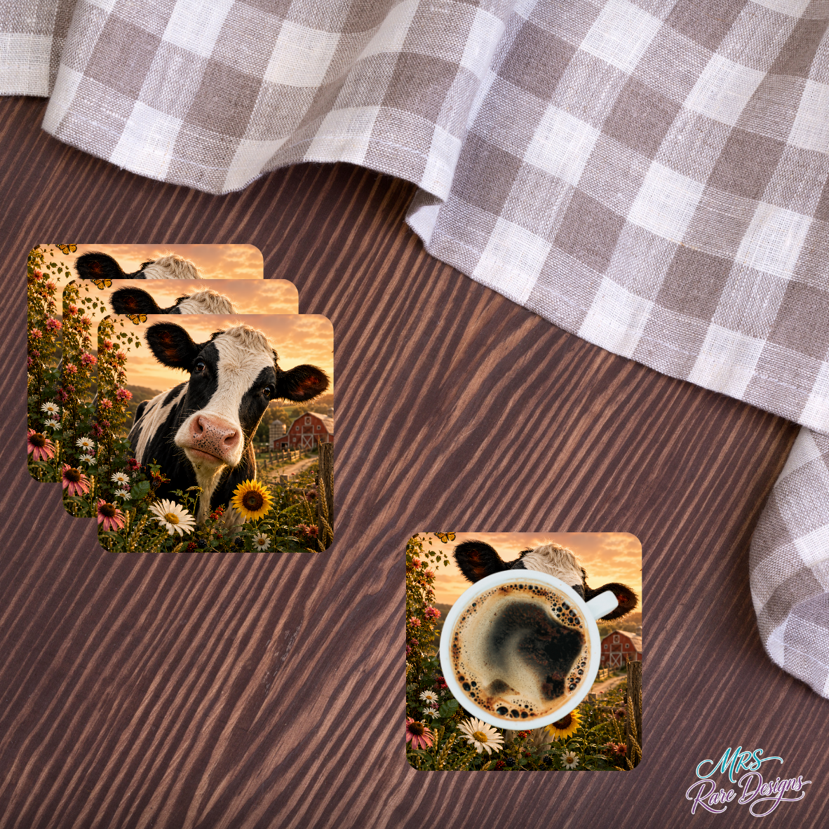 "Golden Hour Farmhouse" Glass Coaster Set
