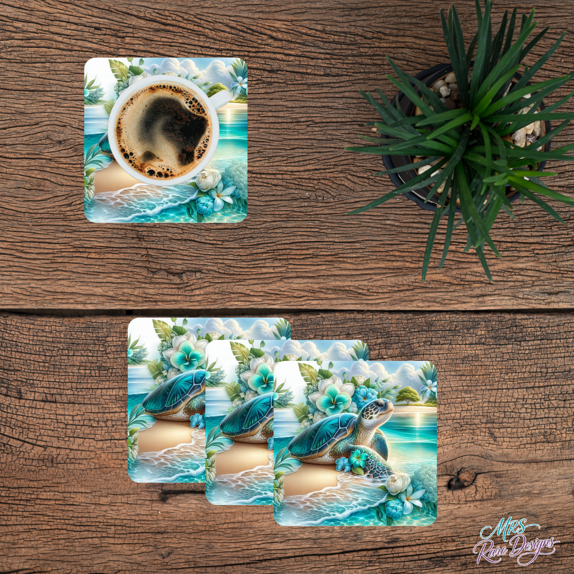 "Sea Turtle Serenity" Glass Coasters