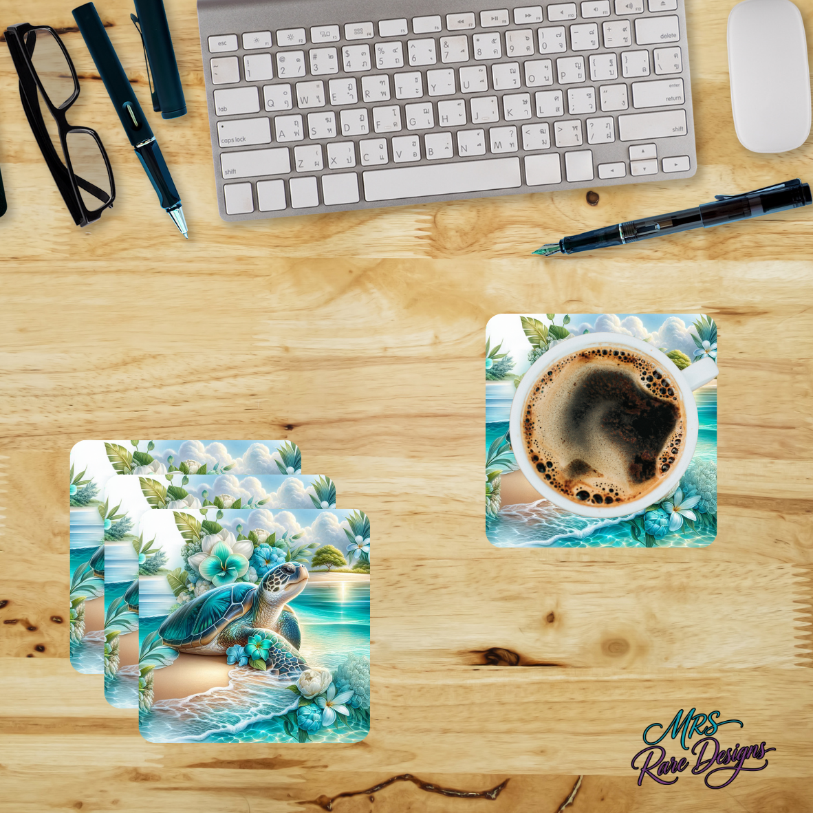 "Sea Turtle Serenity" Glass Coasters