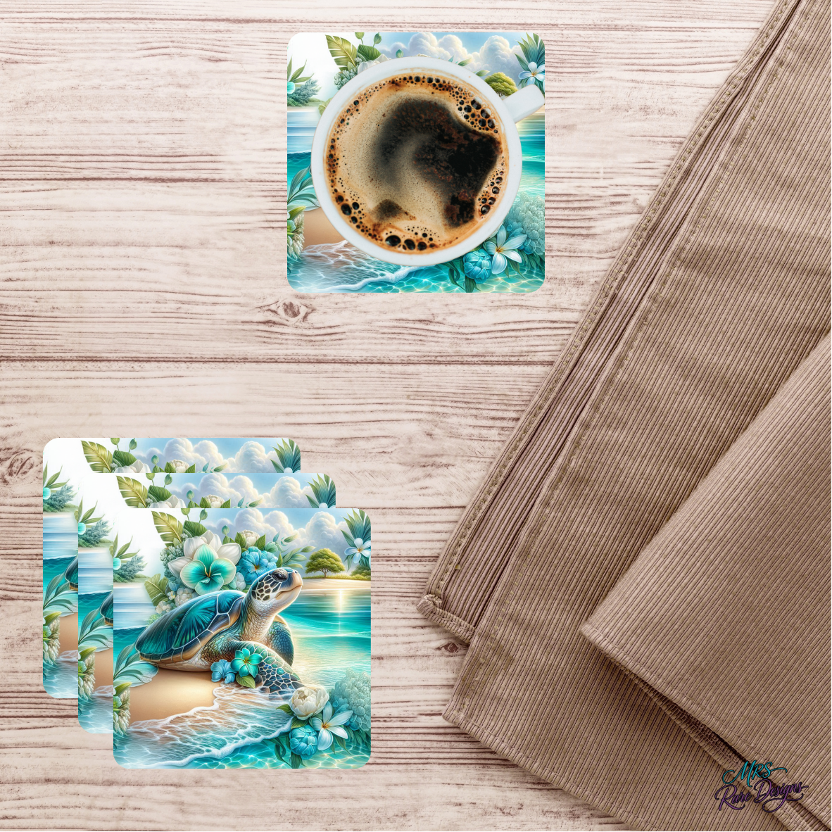 "Sea Turtle Serenity" Glass Coasters