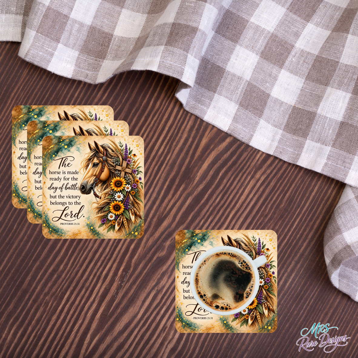 Grace in the Reins Horse & Scripture Glass Coasters – Set of 4