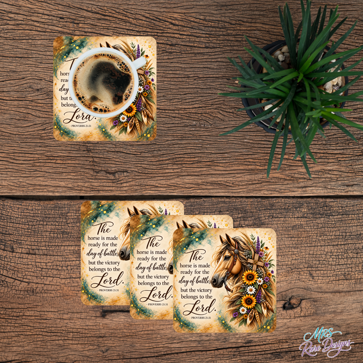 Grace in the Reins Horse & Scripture Glass Coasters – Set of 4