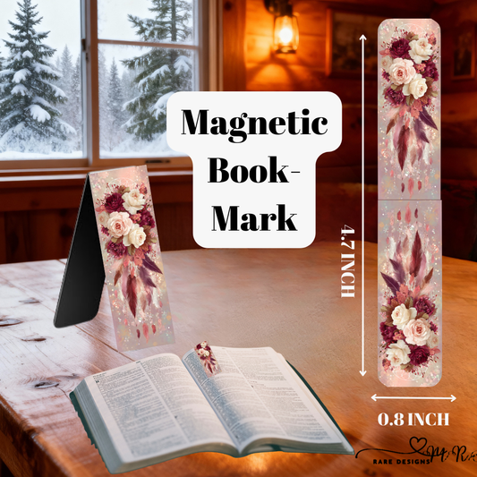 Elegant Floral Magnetic Bookmark Collection – Rose & Feather Series