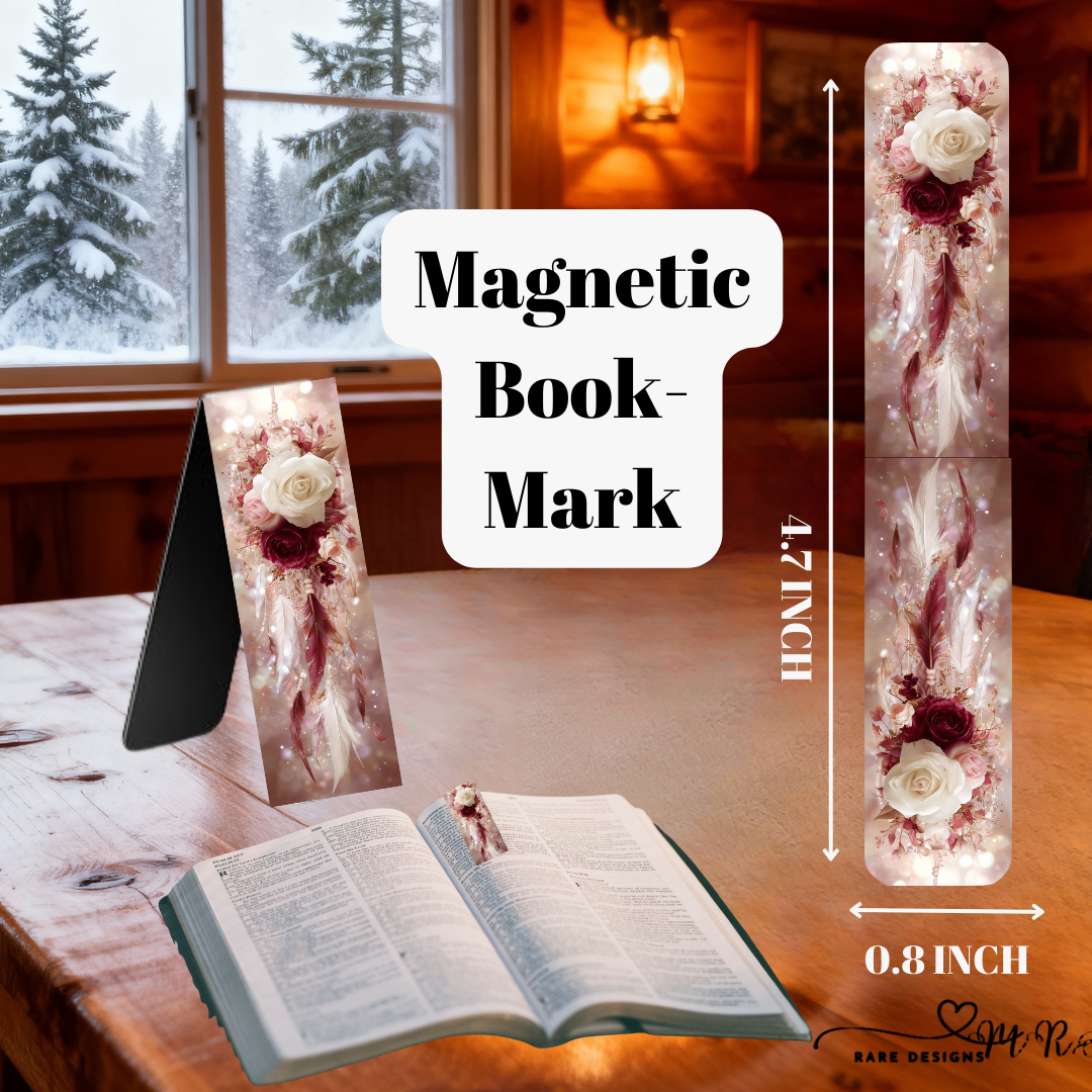 Elegant Floral Magnetic Bookmark Collection – Rose & Feather Series