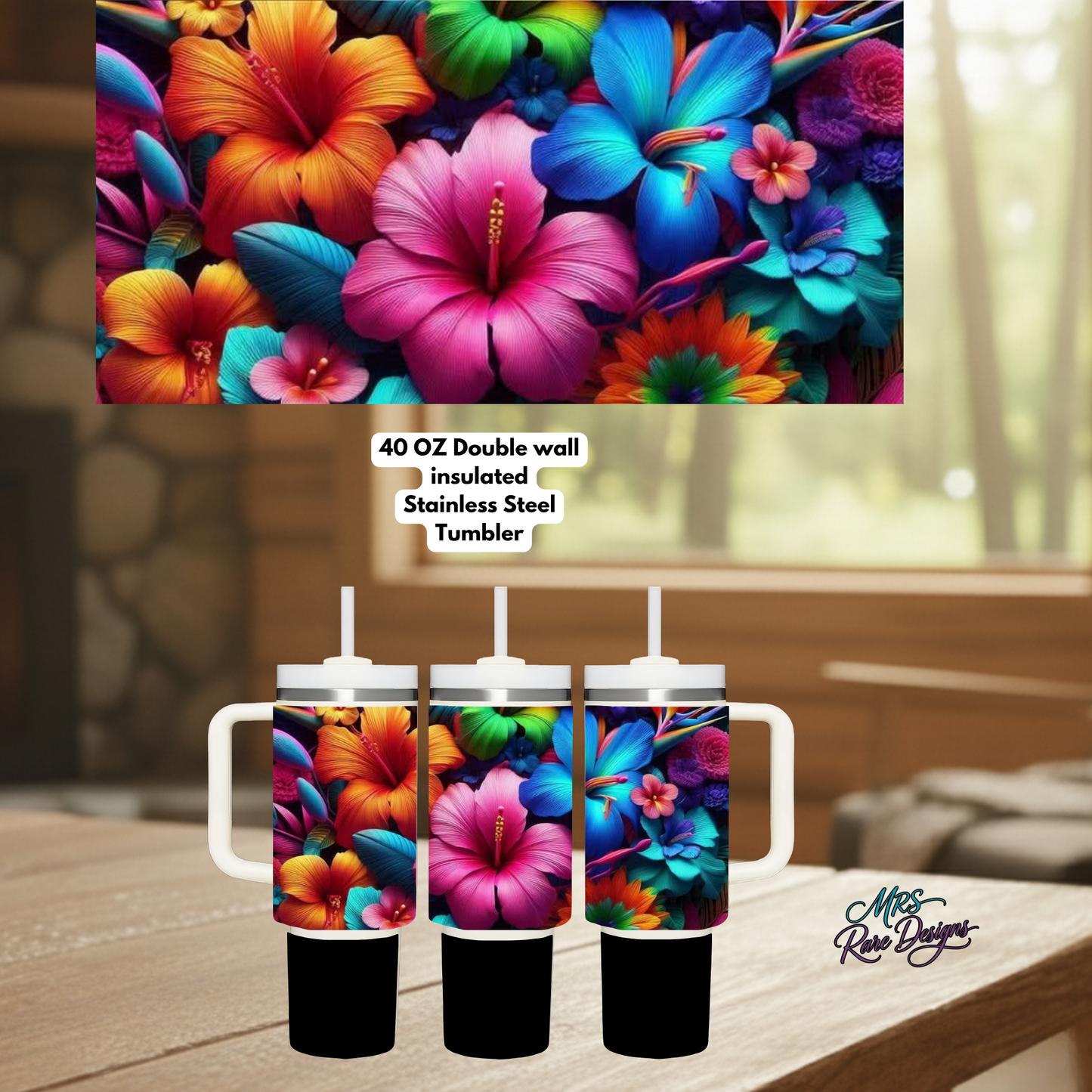 40oz Floral Insulated Stainless Steel Tumbler