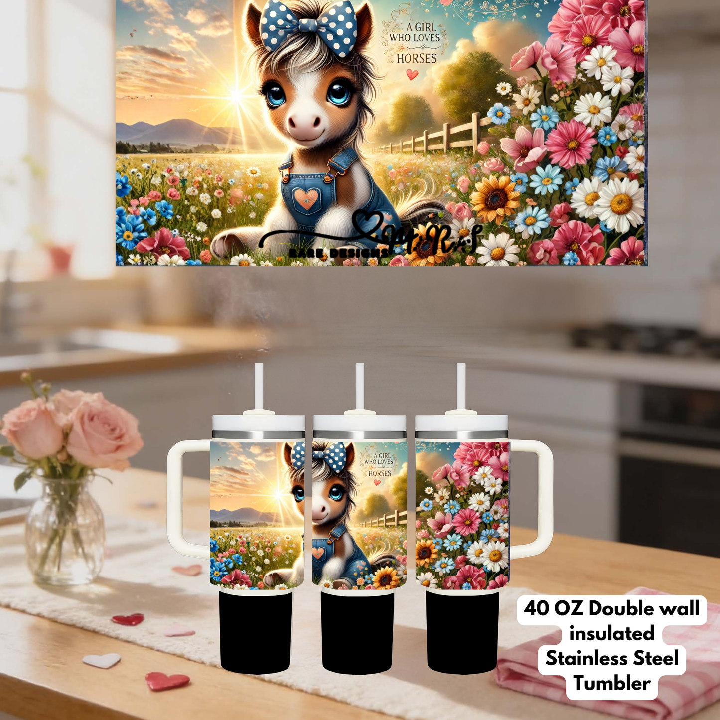 Magical Horse Floral 40oz Double-Wall Insulated Stainless Steel Tumbler Collection