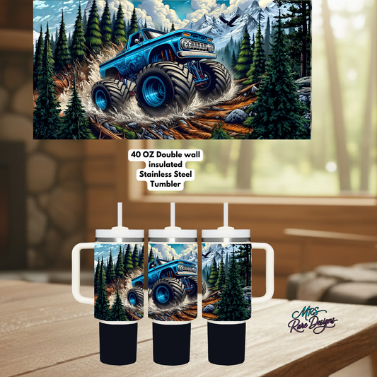 Blue Monster Truck Mountain Adventure 40oz Stainless Steel Insulated Tumbler