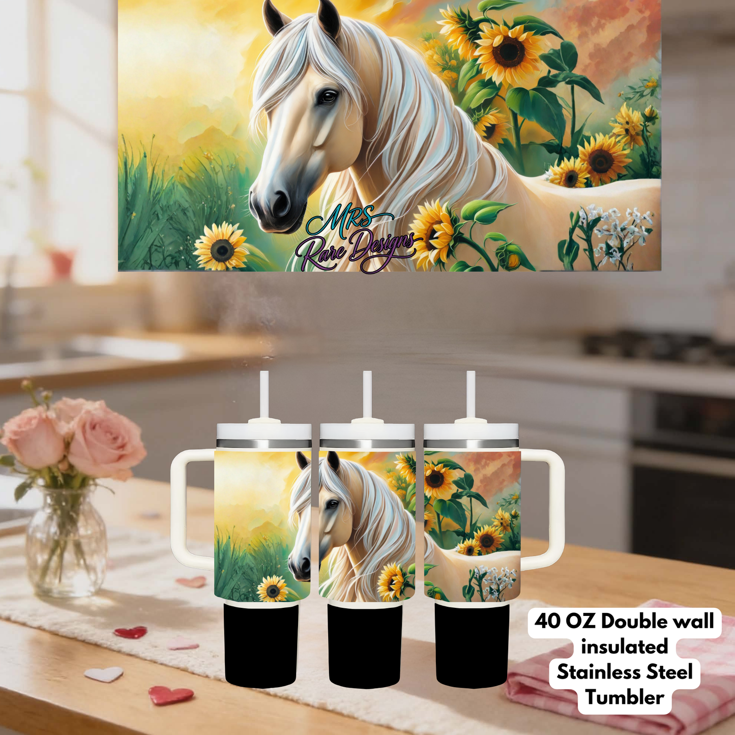 Magical Horse Floral 40oz Double-Wall Insulated Stainless Steel Tumbler Collection