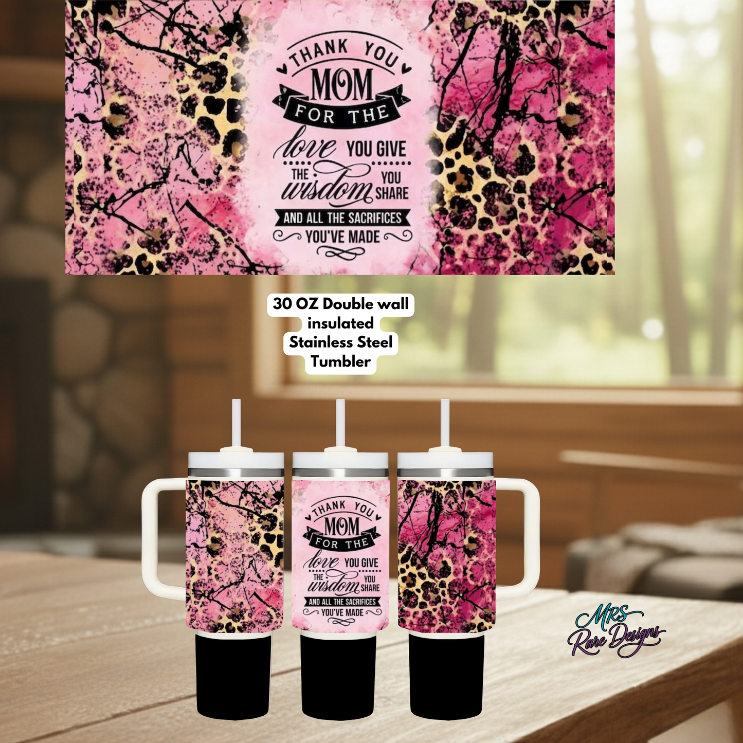 “Wild Love Mom 30oz Insulated Tumbler – Leopard Watercolor Edition”