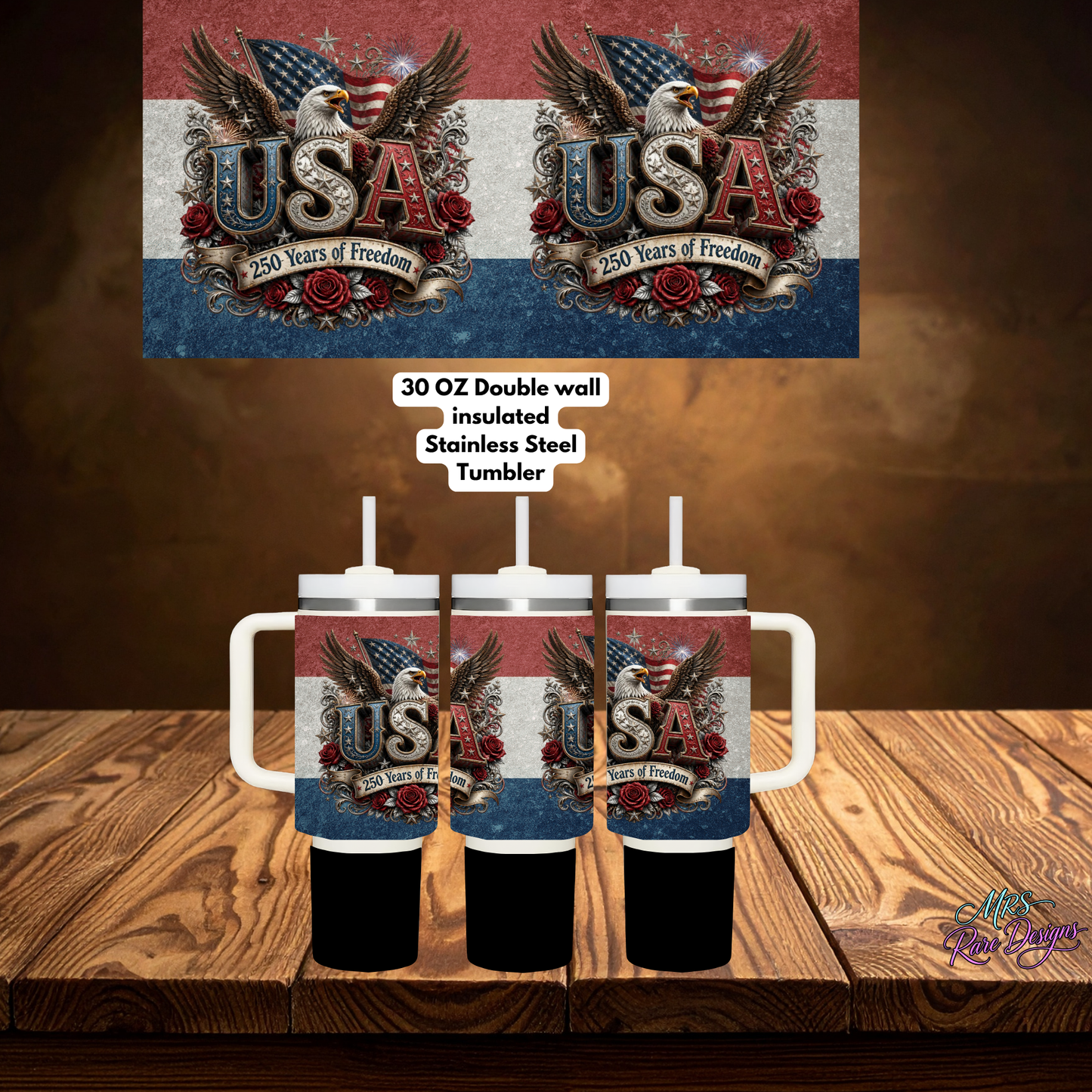 Glory & Grip USA 250 Years of Freedom Handle Tumbler 30 oz Double Wall Insulated