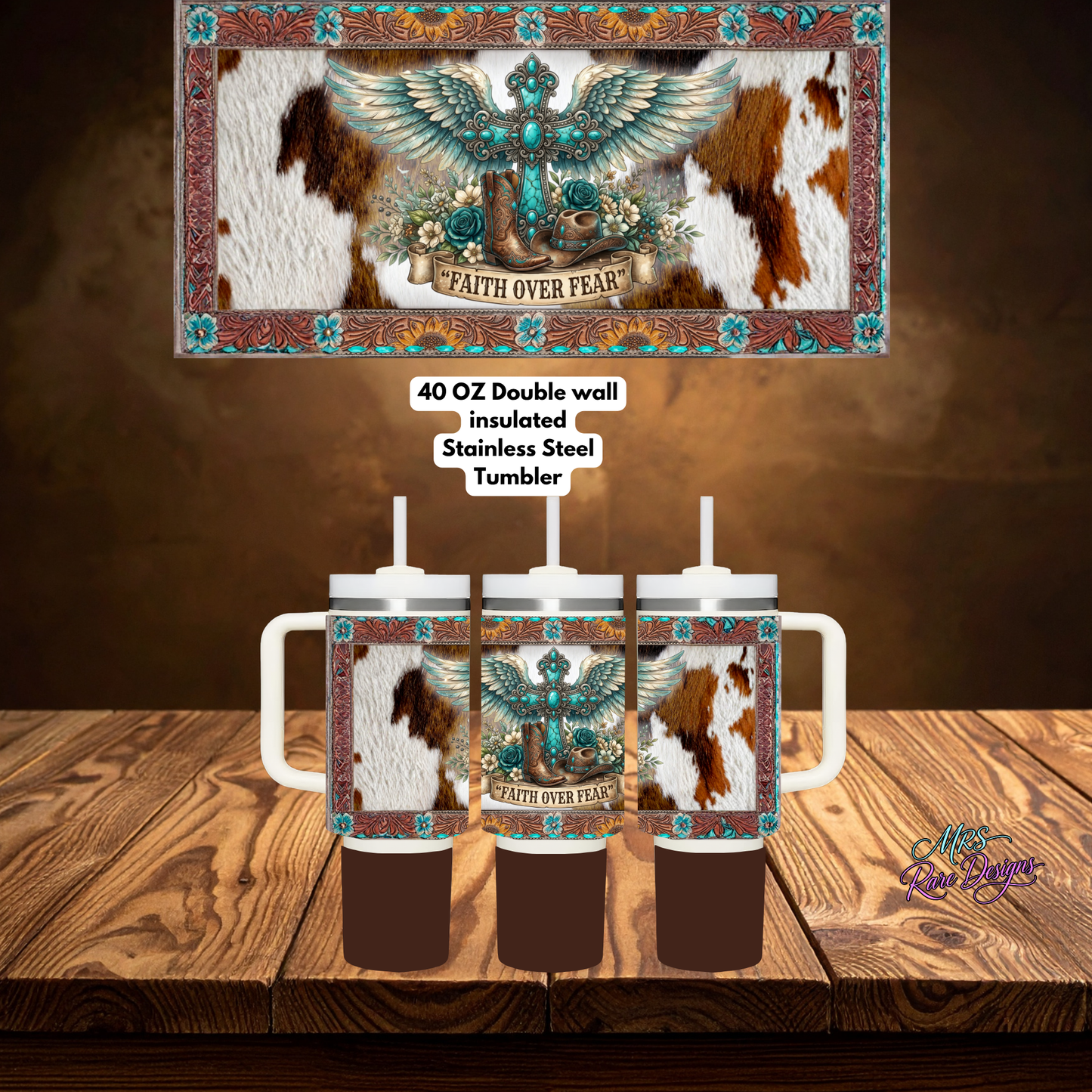 Faith Over Fear Western Tumbler – 40 oz Double-Wall Insulated Stainless Steel