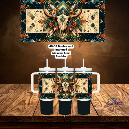 "Sacred Bloom" 40oz Boho Skull Handle Tumbler ✨