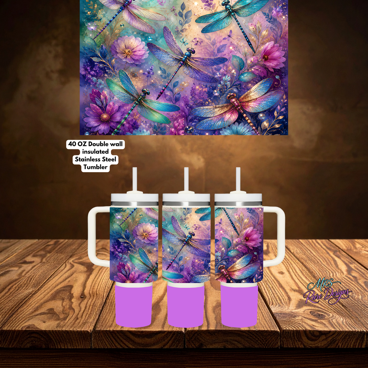 "Dragonfly Dreams" 40oz Insulated Tumbler with Handle & Straw
