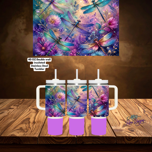 "Dragonfly Dreams" 40oz Insulated Tumbler with Handle & Straw